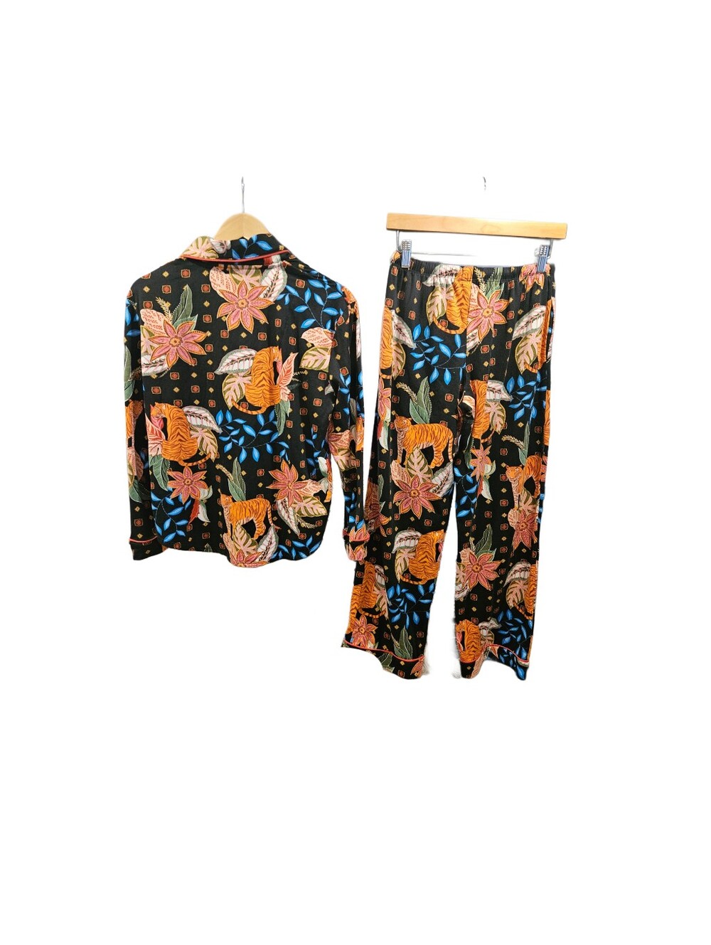 Room Service Tiger Floral Tropical Pajama Set Size S Long Sleeve Sleepwear - Picture 4 of 8